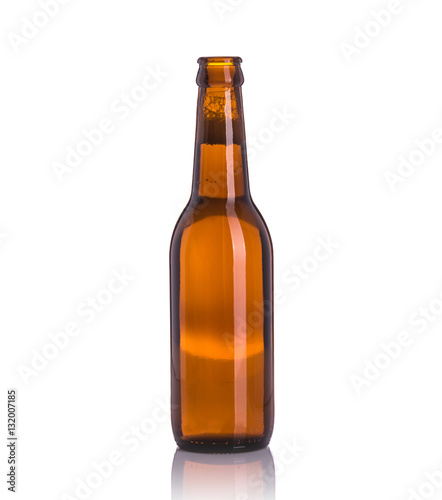 Bottle of beer without cap. Studio shot isolated on white
