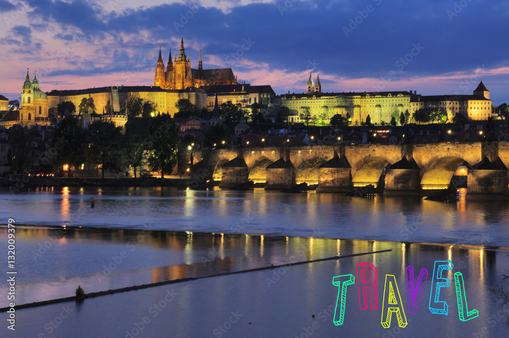 Travel postcard with view of Prague