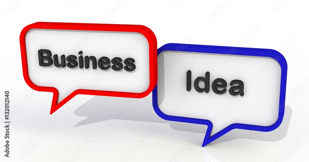 Business Idea, message on speech bubble, 3D rendering Business Idea, message on speech bubble, 3D rendering