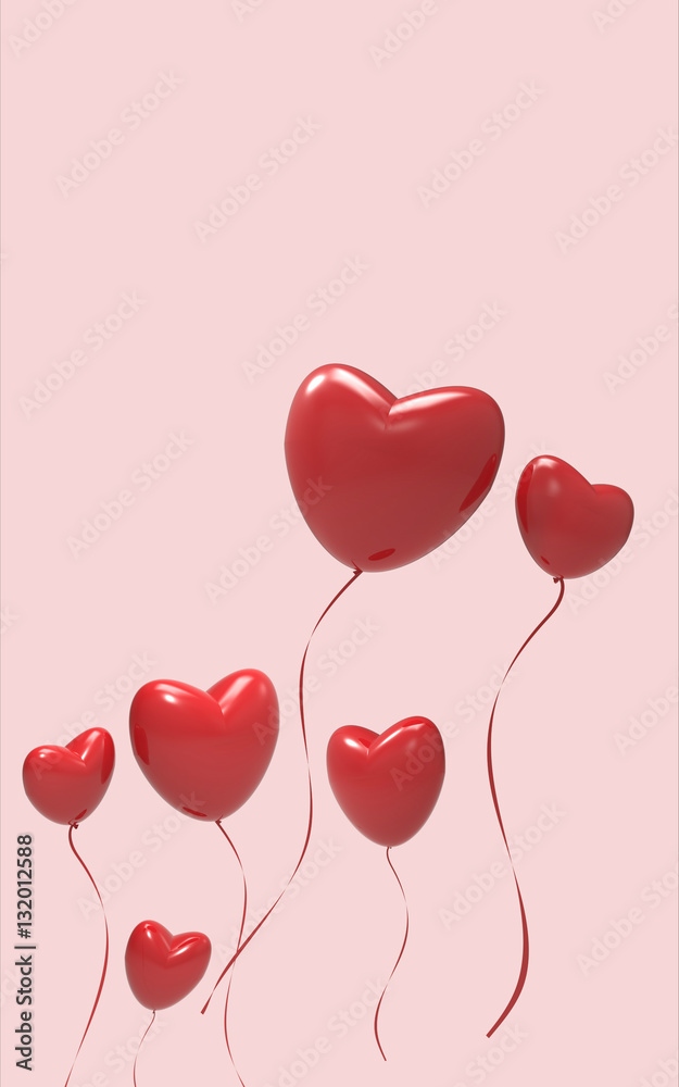 Hearts shaped Valentine Love red Balloon on pink background