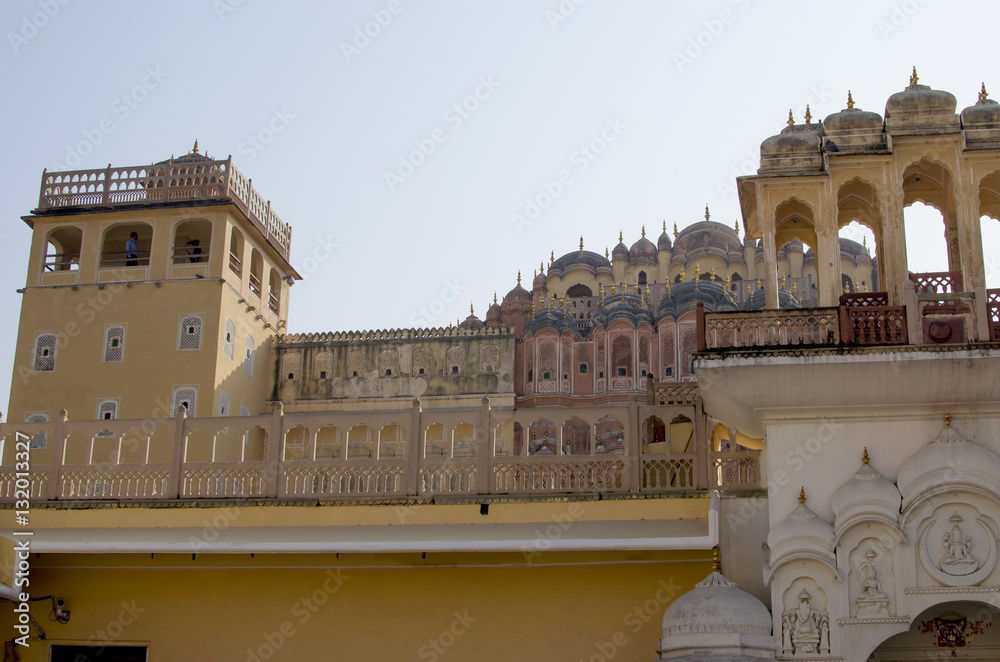 Part of the building of the Palace of the winds Hava Makhal in Jaipur India
