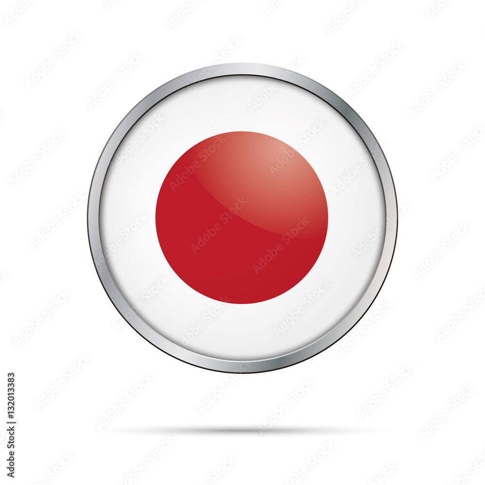 VectorJapanese flag Button. Japan flag in glass button style with metal frame. VectorJapanese flag Button. Japan flag in glass button style with metal frame.