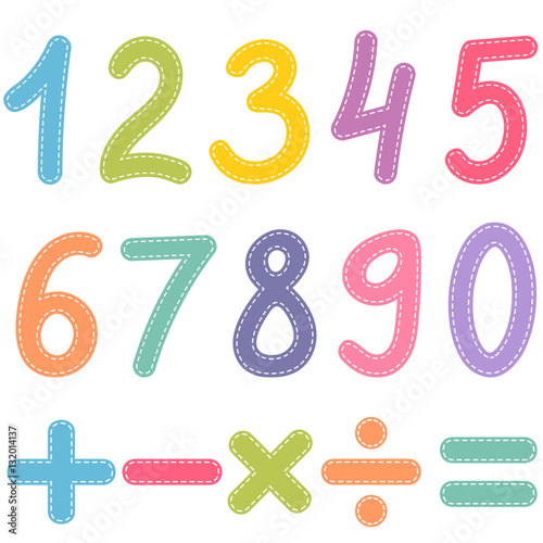 numbers from zero to nine and math symbols