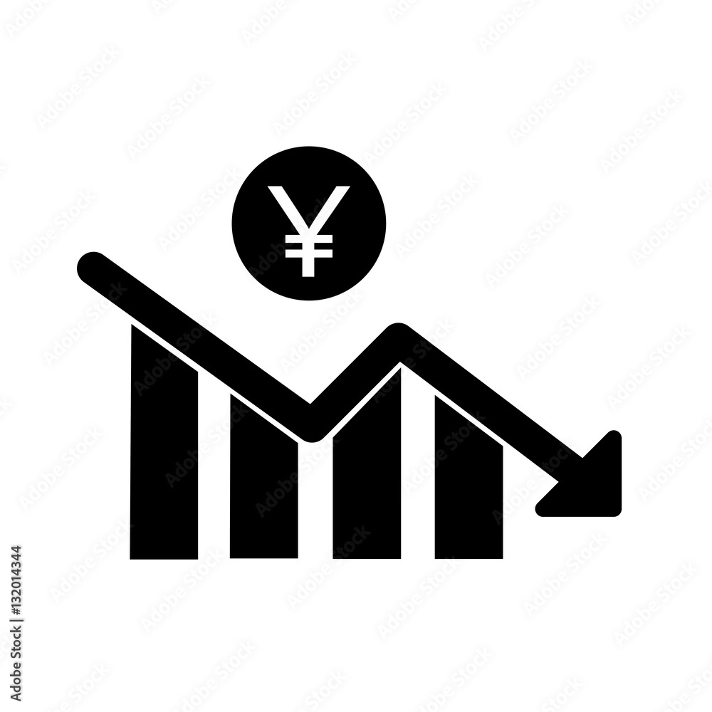 Yen decrease statistics symbol vector design isolated on white background. Yen decrease statistics symbol vector design isolated on white background.
