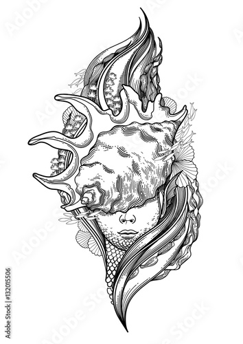 Graphic mermaid head