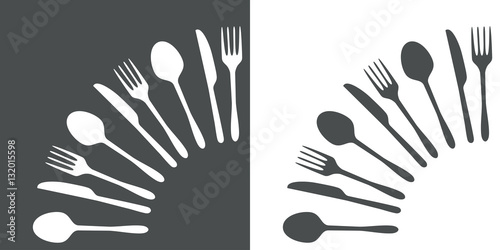 Icono plano cubiertos en arco gris y blanco