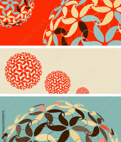horizontal bookmarks with balls of flowers pattern in red and blue