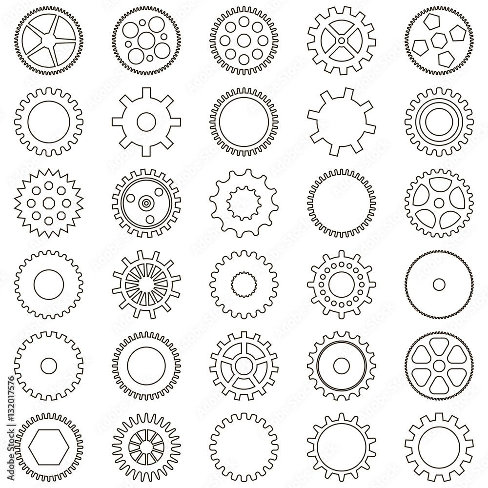Set of gears in the form of of simple icons linear Stock Vector | Adobe ...