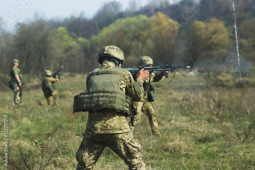 Military shoot with kalashnikov at exercises