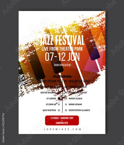 Music poster template. Vector Jazz music flyer background with keyboard illustration. A4 size flyer.