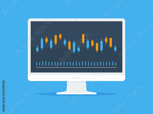 White computer monitor with Forex graph candlesticks vector illustration in flat style