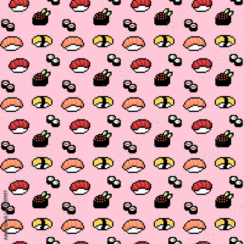 8bitなドット絵のお寿司柄シームレスパターン ベクター ピンク背景 背景素材 食べ物柄 Stock Vector Adobe Stock 8bitなドット絵のお寿司柄シームレスパターン ベクター ピンク背景 背景素材 食べ物柄 Stock Vector Adobe Stock