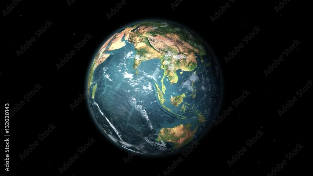 Planète Terre en rotation sur 24h, 1 seconde = 1h30 