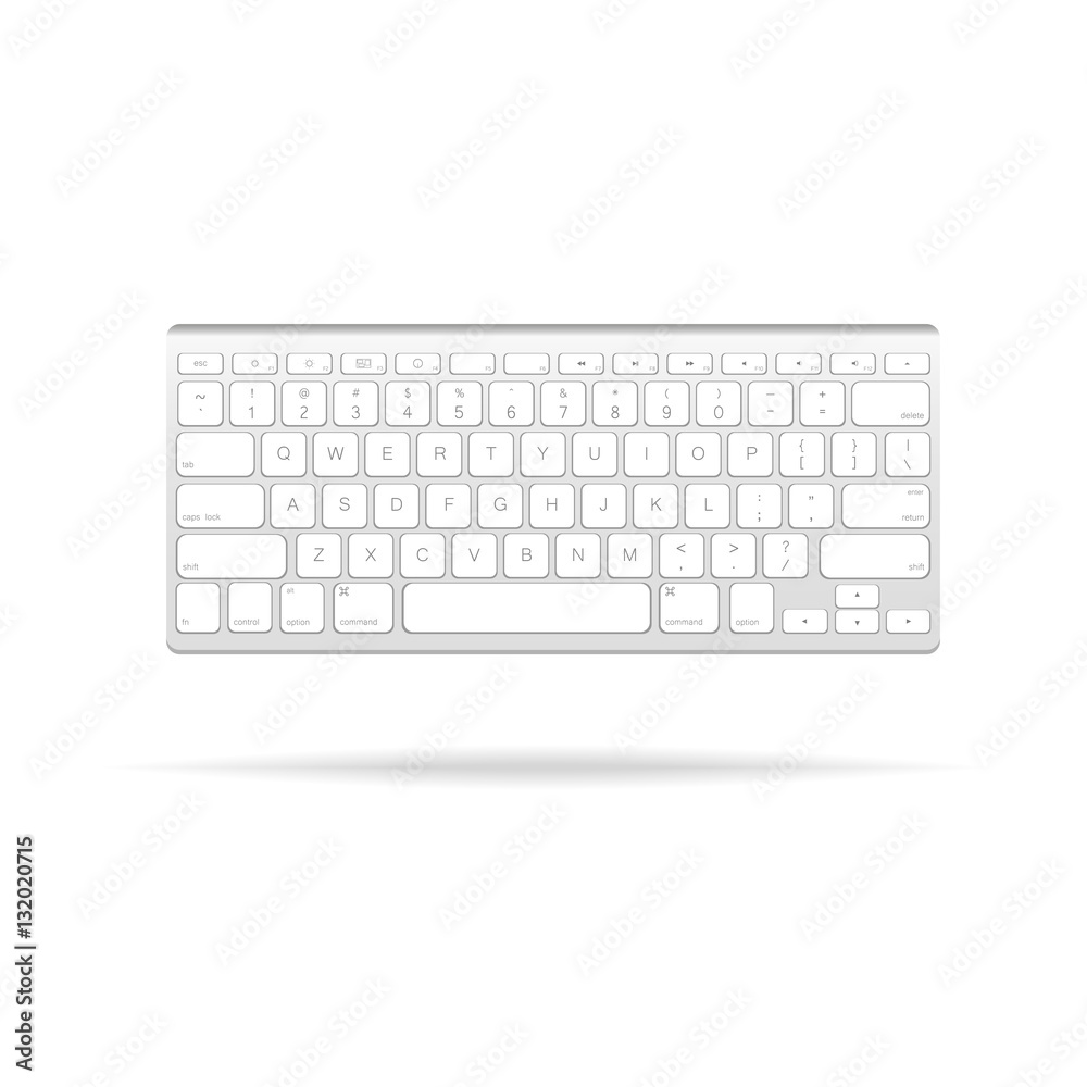 Portable gray keyboard with white buttons on the light backgroun