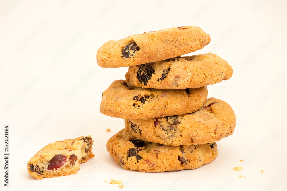 Cookies with raisins folded pile on a white background Cookies with raisins folded pile on a white background
