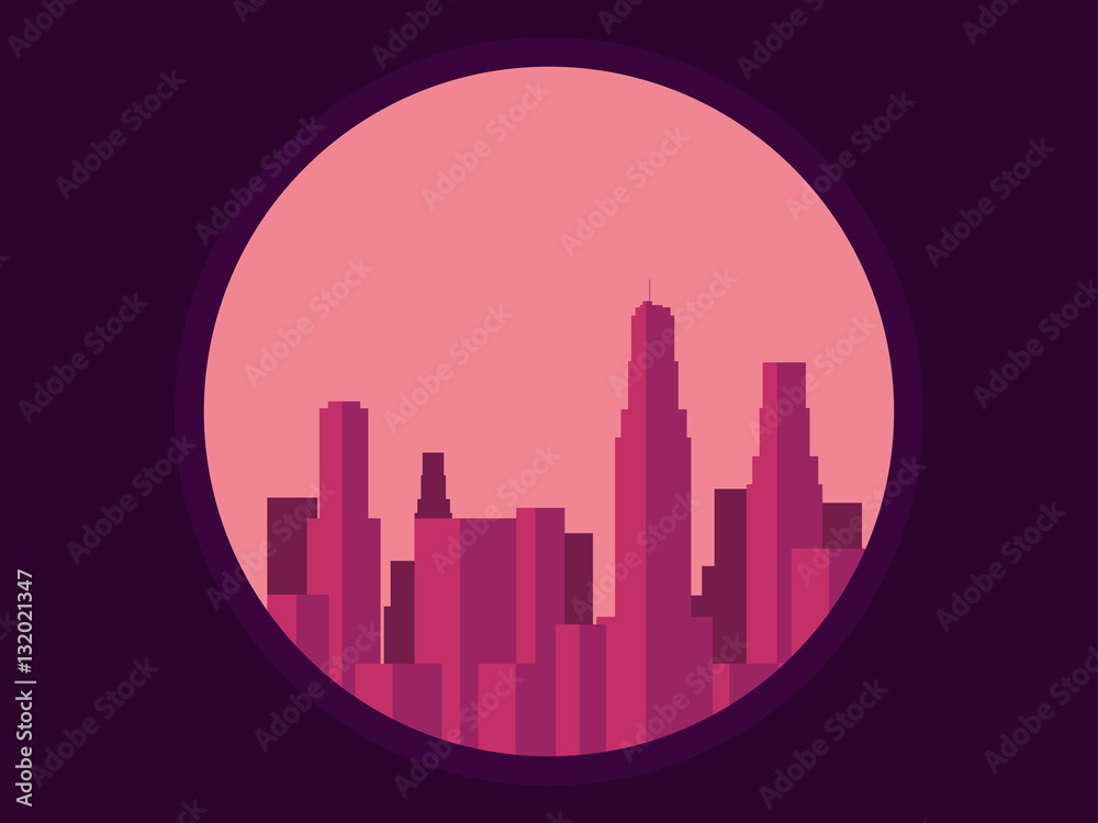 Panorama of city with skyscrapers. Megalopolis in retro style. Vector illustration.
