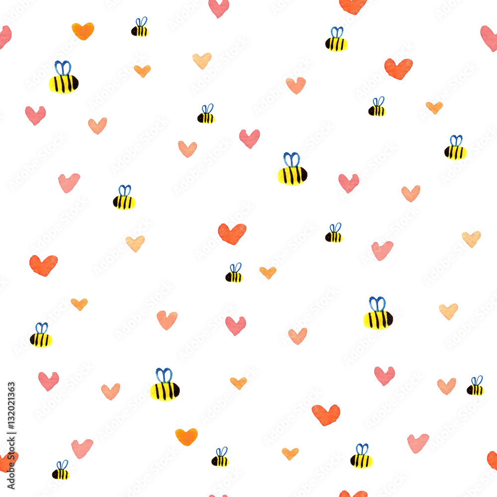 Fototapeta premium akwarela serca i pszczoły