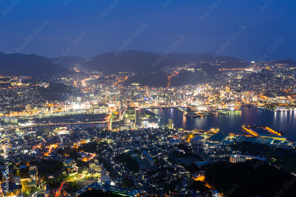 Nagasaki City in japan at night