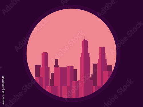 Panorama of city with skyscrapers. Megalopolis in retro style. Vector illustration.