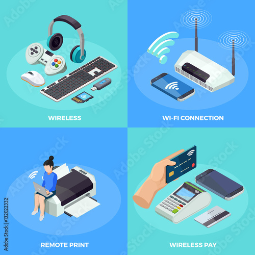 Wireless Technology 4  isometric Icons Square