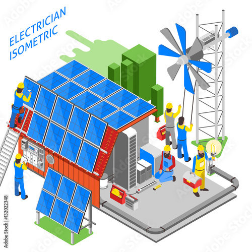 Electrician People Isometric Composition photo