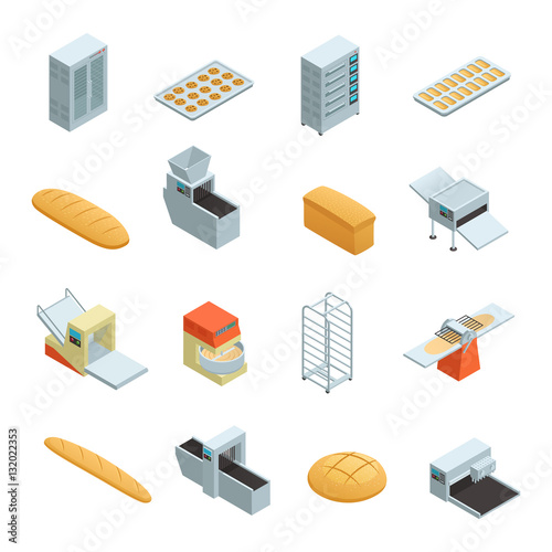 Bakery Factory Isometric Icon Set