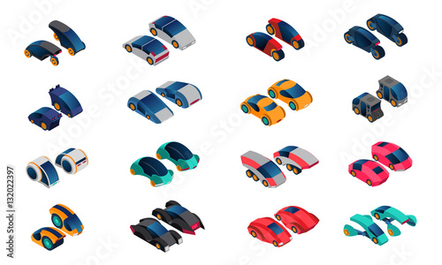 Futuristic Cars Isometric Icons Set
