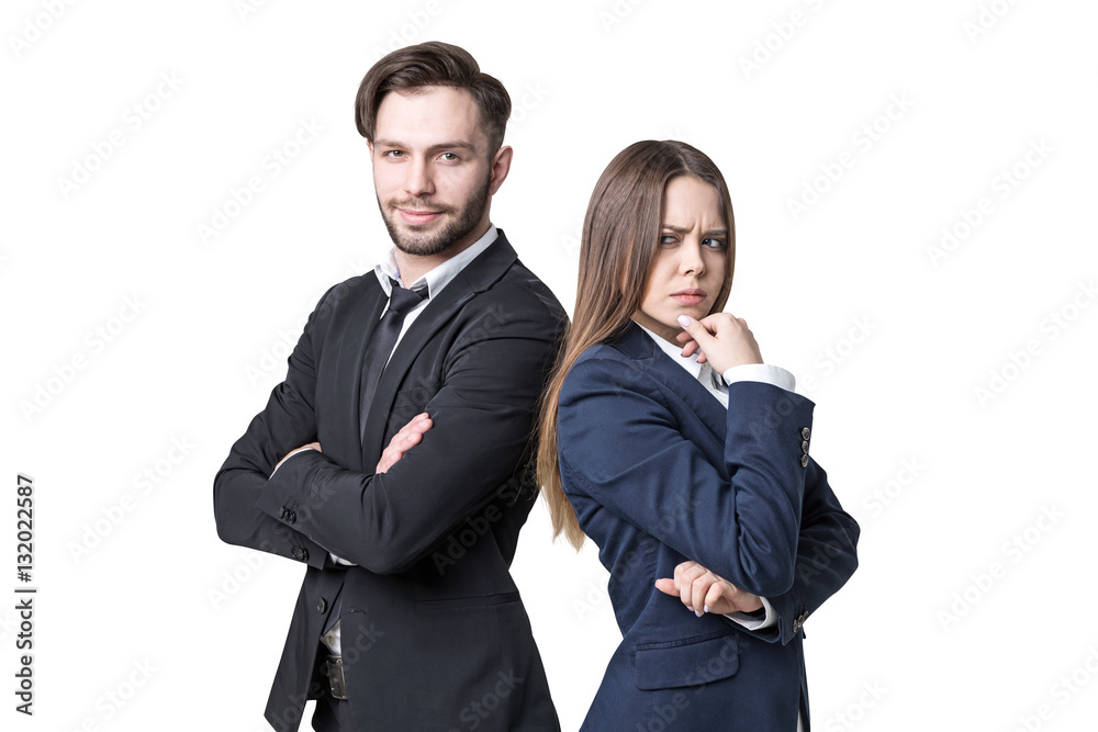 Frowning woman and happy man