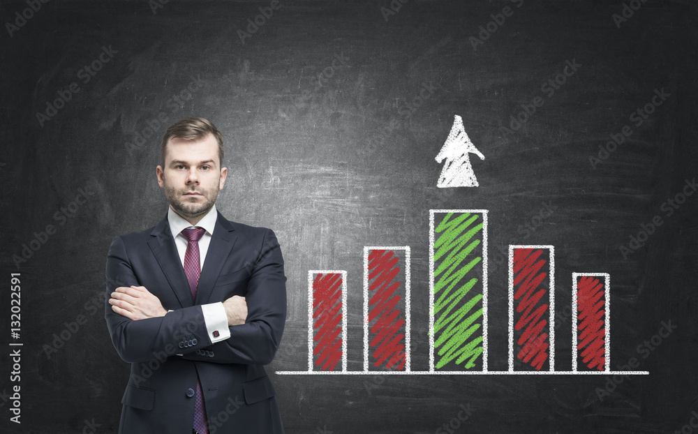Bearded man and a red and green graph Bearded man and a red and green graph