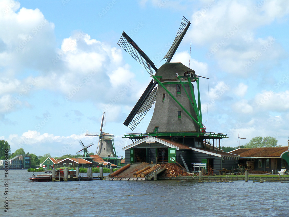 Traditional Dutch windmills of Zaanse Schans, Netherlands 