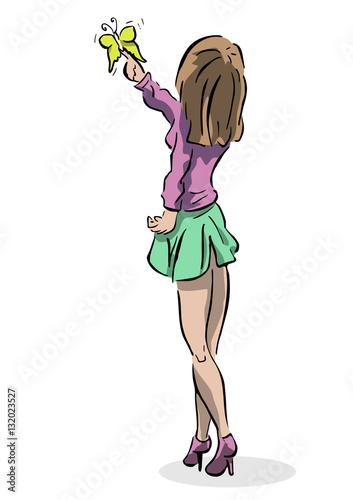 Vrouw met vlinder op haar vinger