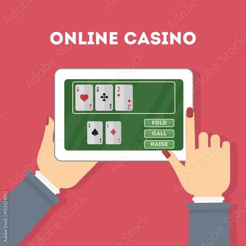 Online casino in the tablet. Hands holding device with gambling game. Gaming addiction.
