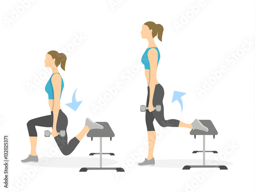 Lunge exercise for legs on white background. Healthy lifestyle. Workout for legs.