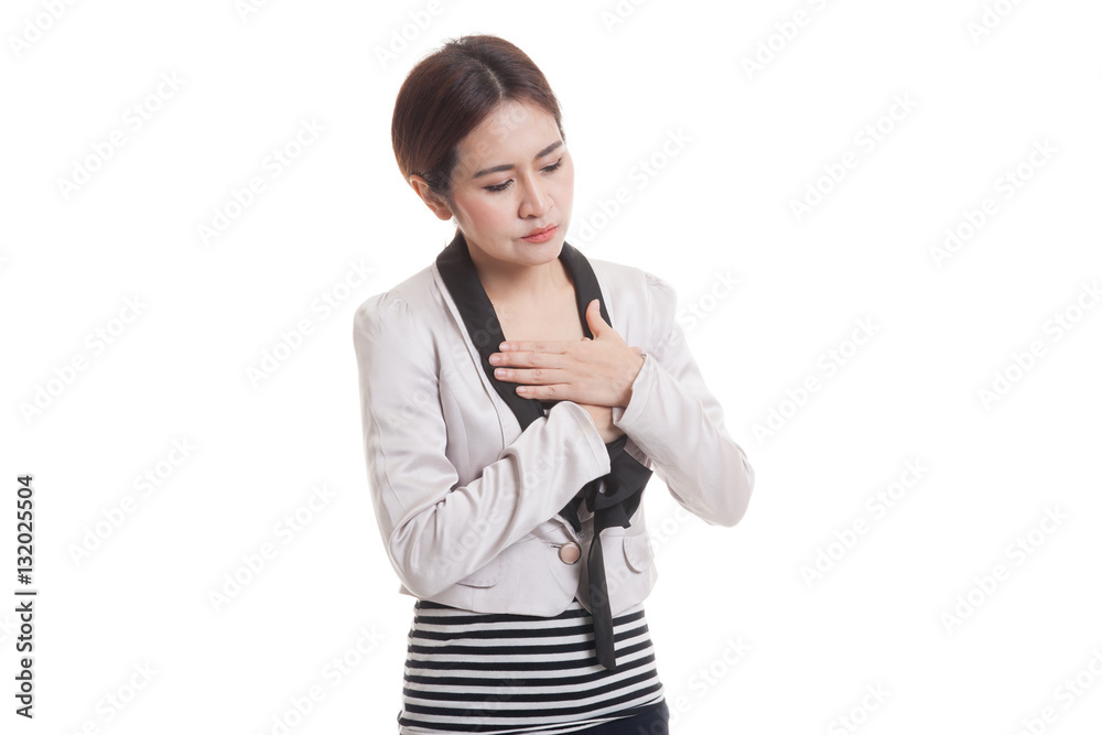 Young Asian woman got chest pain. Young Asian woman got chest pain.