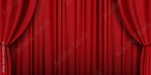 Red theater heavy curtain vector background - wide screen versio