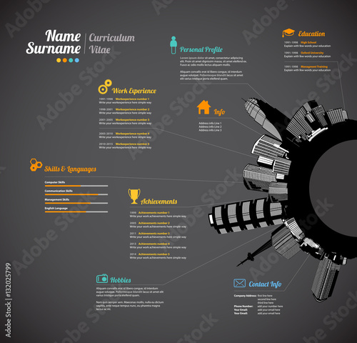 Creative urban Curriculum Vitae resume template with skyscrapers