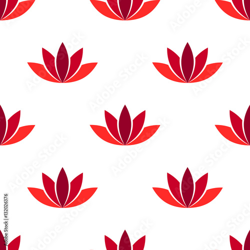 Red lotus flower seamless pattern. Vector