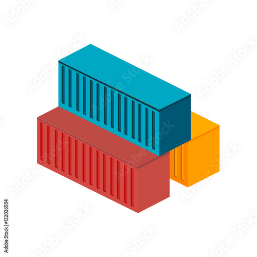 Set of cargo intermodal isometric 3d container delivery. Freight industry, export, industrial storage goods, import heavy