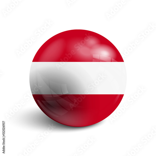 Realistic ball with flag of Austria. Sphere with a reflection of the incident light with shadow.