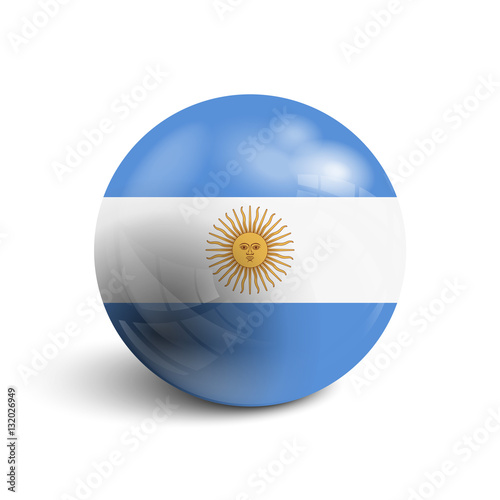Realistic ball with flag of Argentina. Sphere with a reflection of the incident light with shadow.