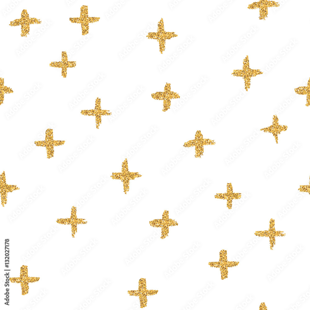 Vector seamless pattern with crosses, made of brush stroke and glitter.