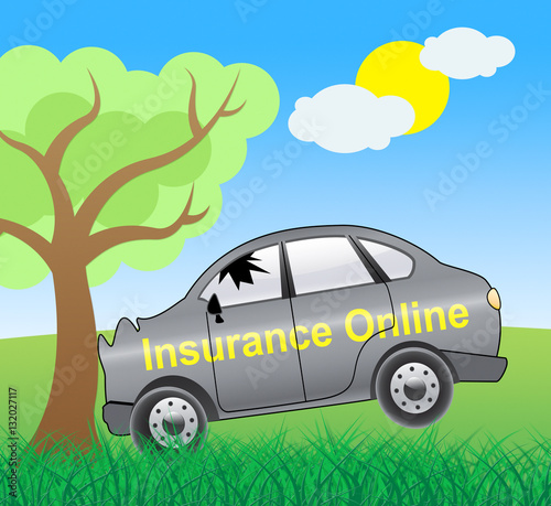 Insurance Online Showing Car Policy 3d Illustration