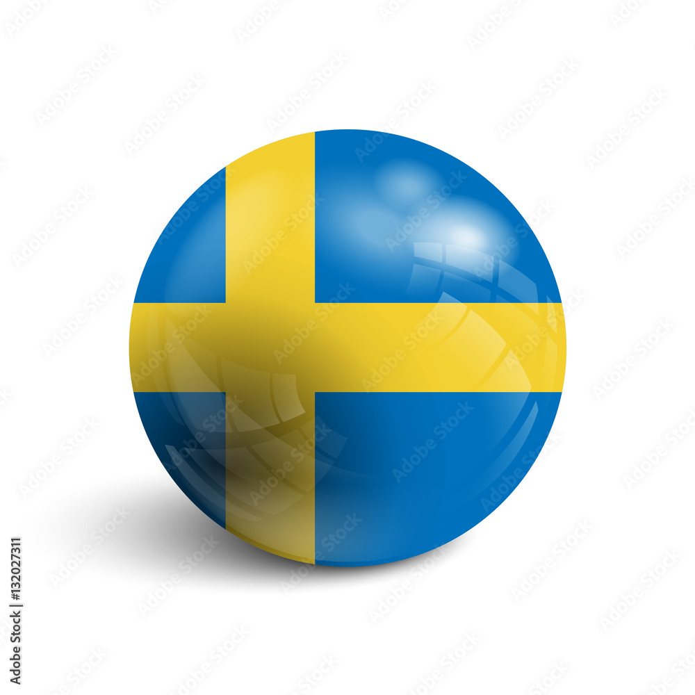 Realistic ball with flag of Sweden. Sphere with a reflection of the incident light with shadow. Realistic ball with flag of Sweden. Sphere with a reflection of the incident light with shadow.
