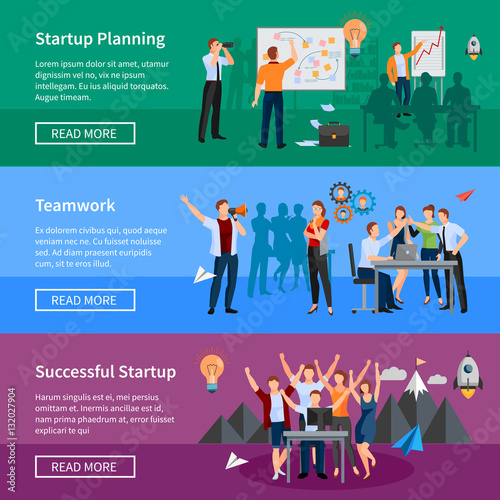 Startup People Flat Banners Set 