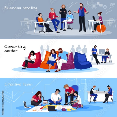 Coworking People Flat Horizontal Banners