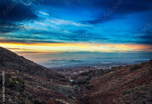 Sunrise view with city skyline in the morning