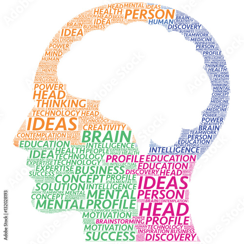 Принти на полотні human head and brain vector silhouette tag cloud