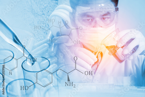 Double exposure of scientist and laboratory test tube