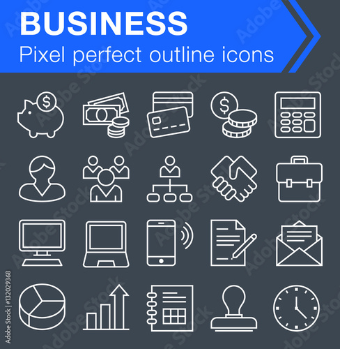 Pixel perfect outline business icons for mobile apps and web design. 