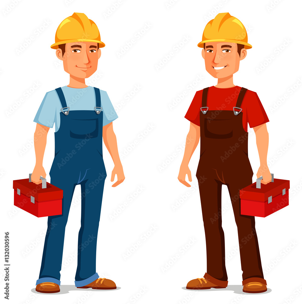 cartoon repairman or construction worker with safety hat